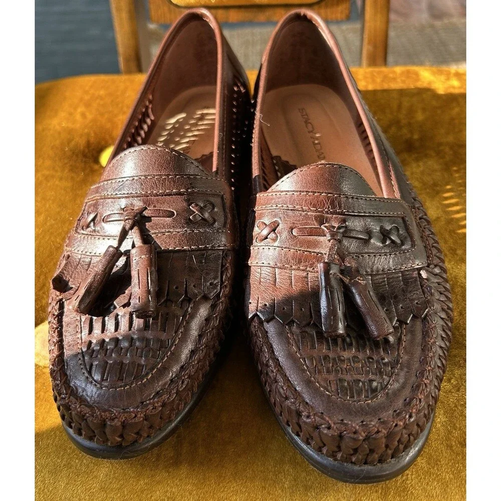 Vintage Stacy Adams Woven Leather Loafers Men’s Size 9 Mahogany Made In Brazil